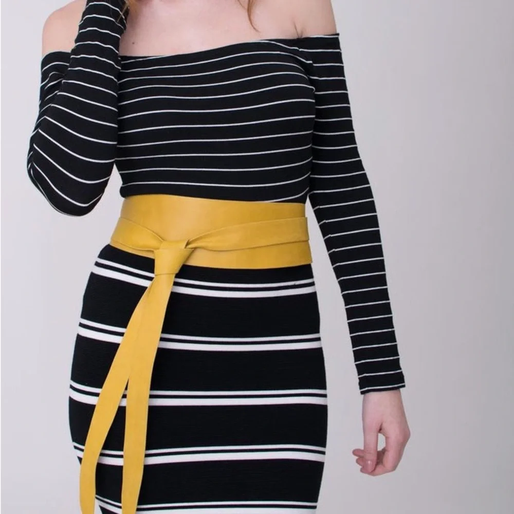 ADA LEATHER WRAP BELT PALE YELLOW OS NWT